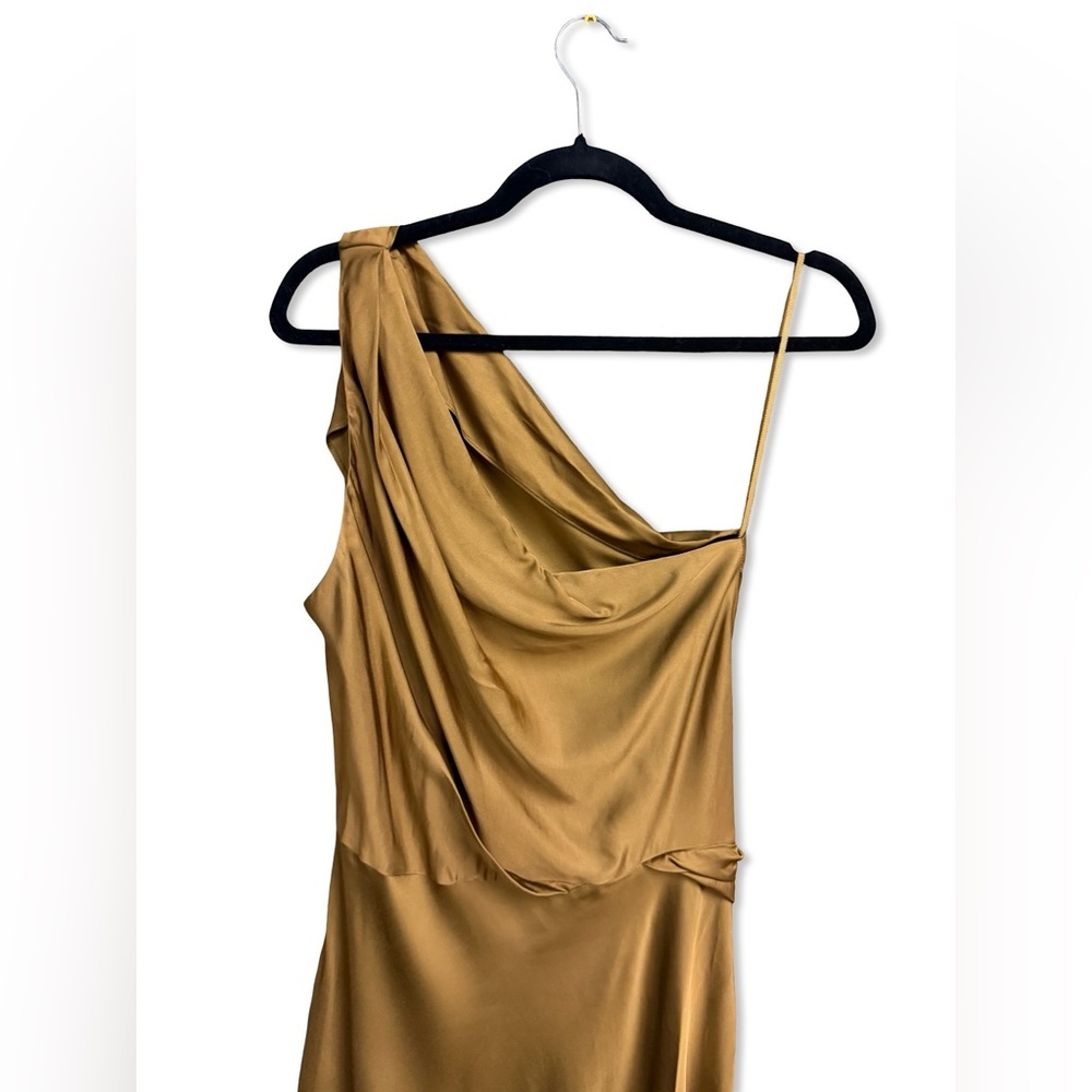 A.L.C Asher Gown Aged Bronze One-Shoulder Gold Dress satin maxi Revolve $798 8 - Picture 8 of 13